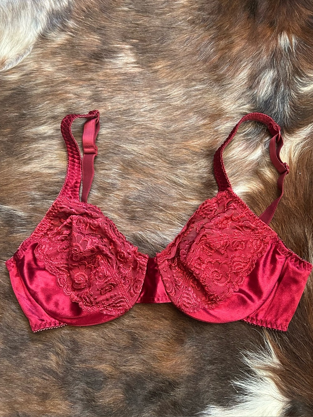 Red Lace Satin Underwire Bra
